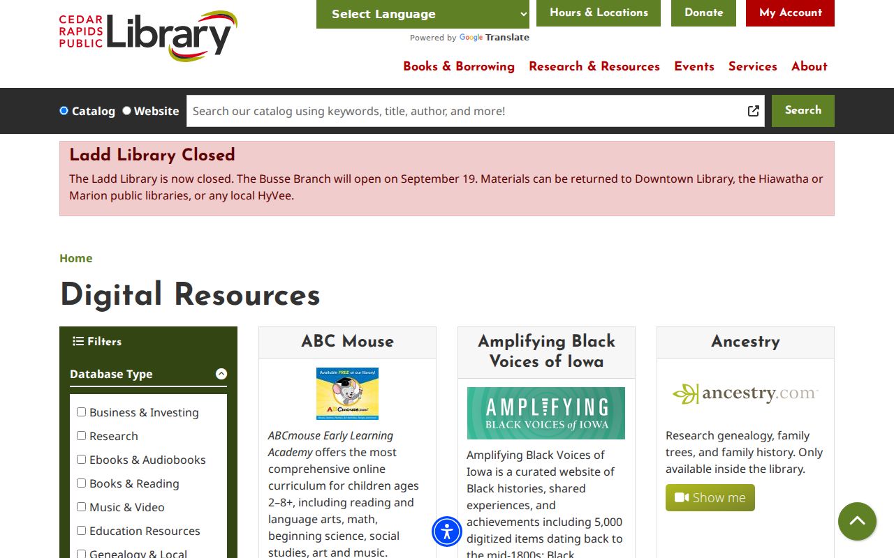 Cedar Rapids Public Library digital resources for Linn County directory research