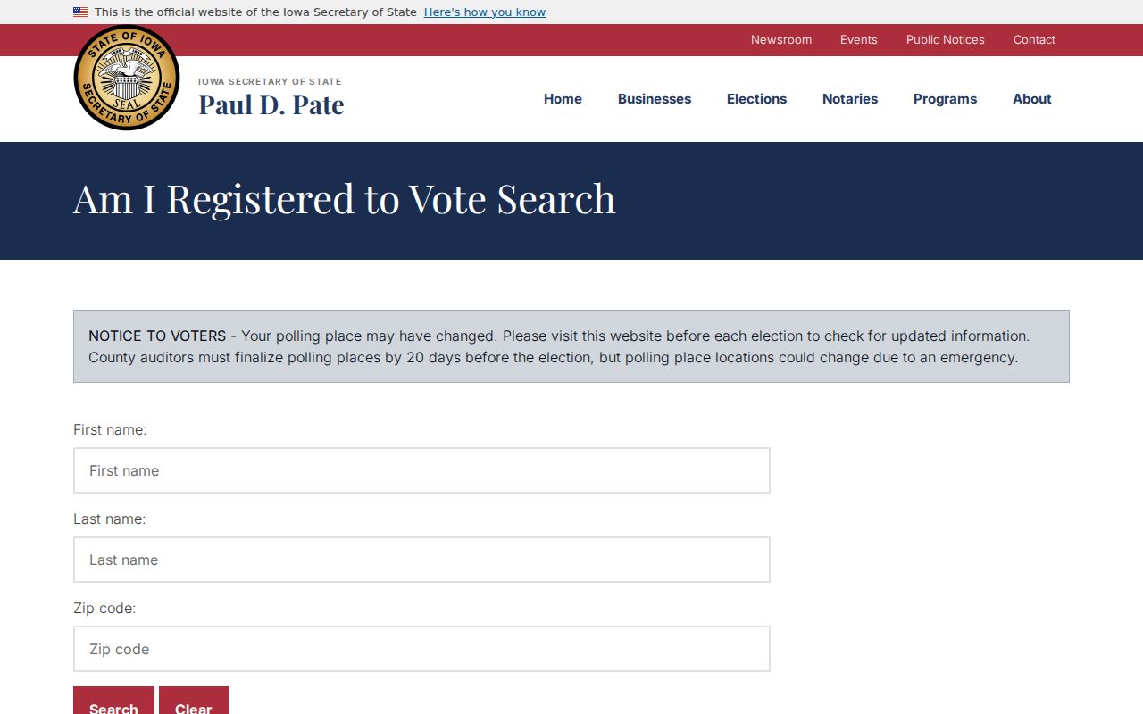 Iowa voter registration lookup form for Linn County searches
