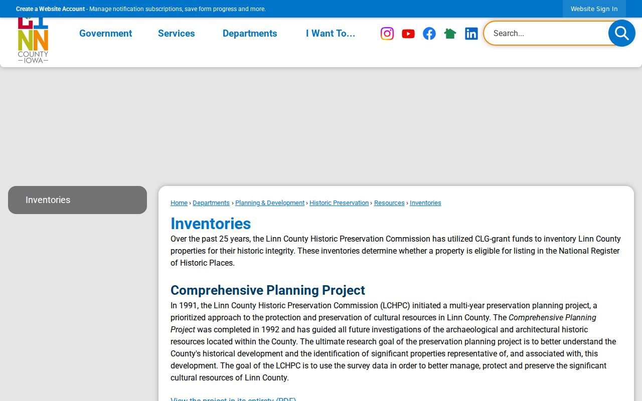 Linn County historic property inventory page