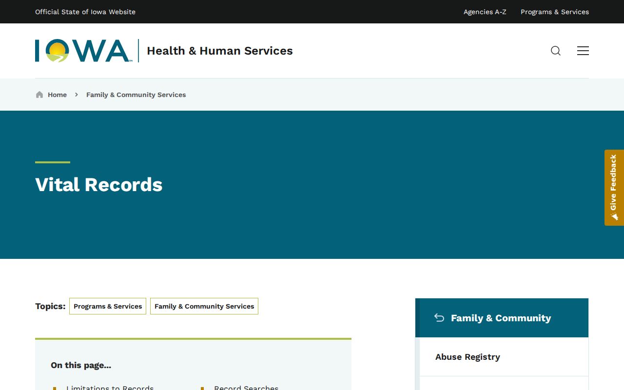 Iowa HHS vital records access page used for Linn County resident verification